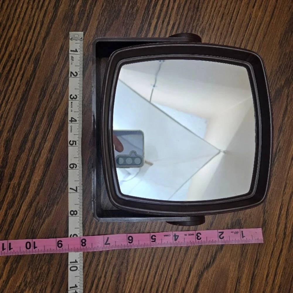 80s Square Vanity Mirror Magnified Side Brown‎ Plastic Stand Adjustable Tilt